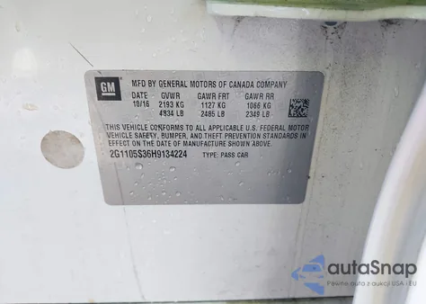 2017 Chevrolet Impala 1Lt z USA, uszkodzony, nr VIN 2G1105S36H9134224